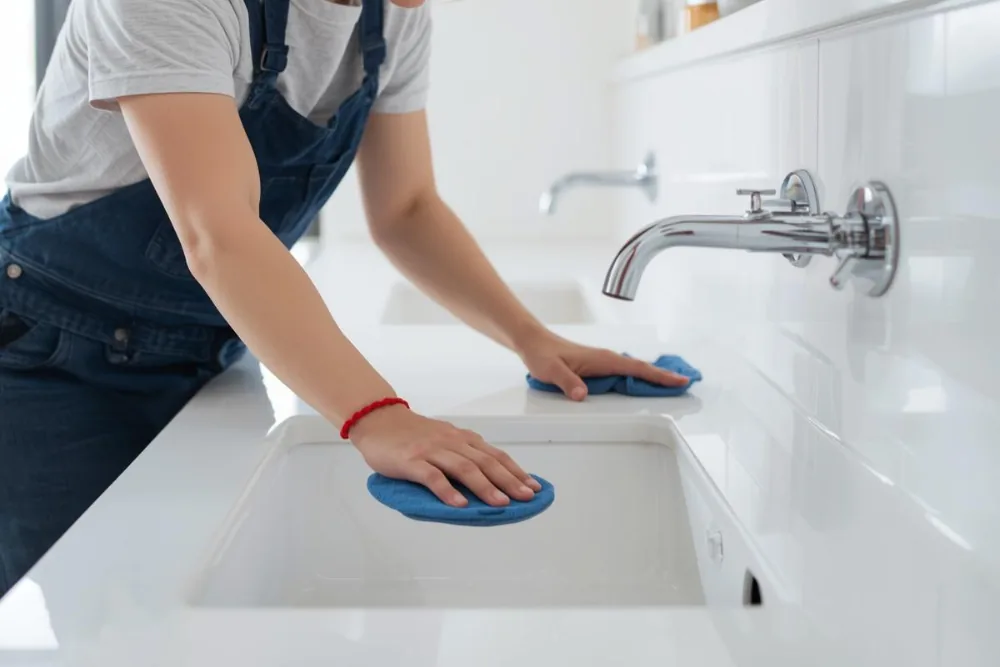Cleaning Chief professional performing bathroom finish-out in NYC