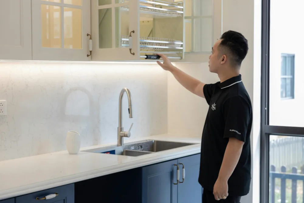 Cleaning Chief professional performing cabinet interior cleaning in NYC