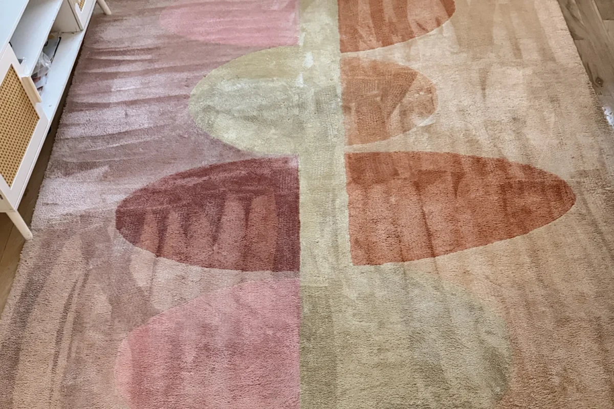 Area rug with full pattern and colors restored and vibrant after professional carpet cleaning in NYC