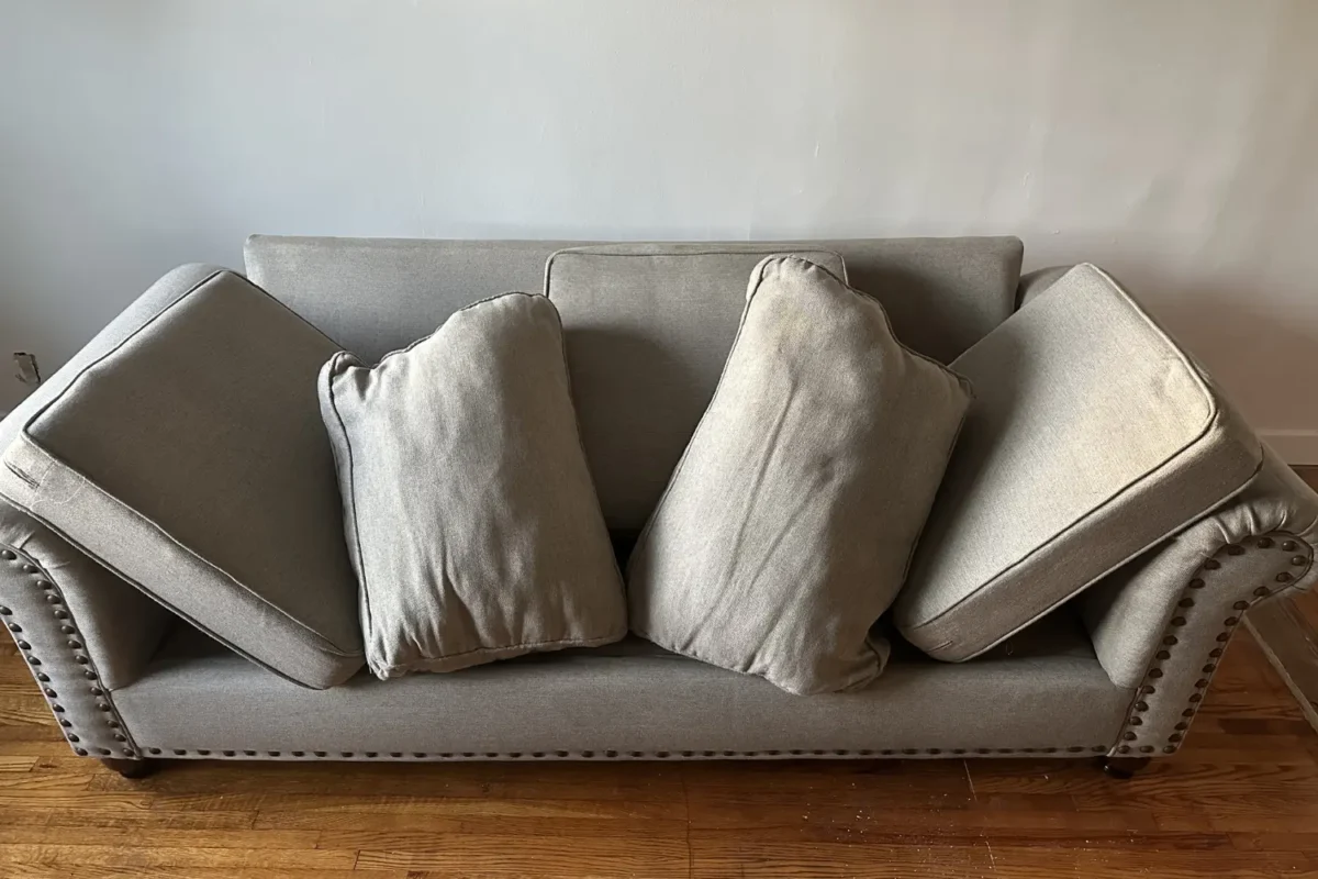 Refreshed couch with stains lifted after upholstery cleaning by Cleaning Chief in a New York City home.
