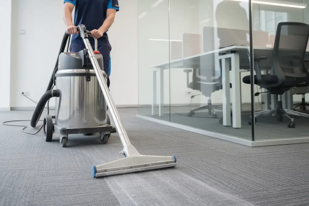 Cleaning Chief professional performing cubicle and workspace carpet cleaning in NYC