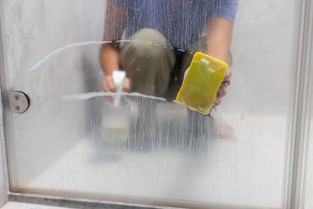 Cleaning Chief professional performing hard water stain removal in NYC