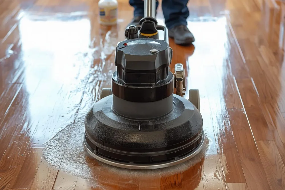 Cleaning Chief professional performing hardwood deep cleaning in NYC