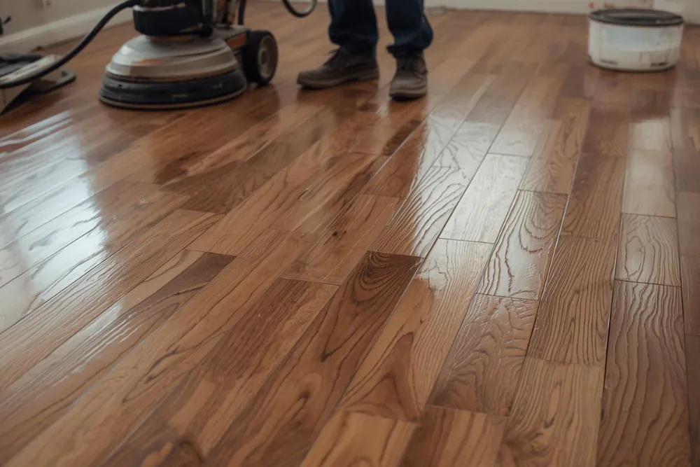 Cleaning Chief professional performing hardwood screen and recoat in NYC