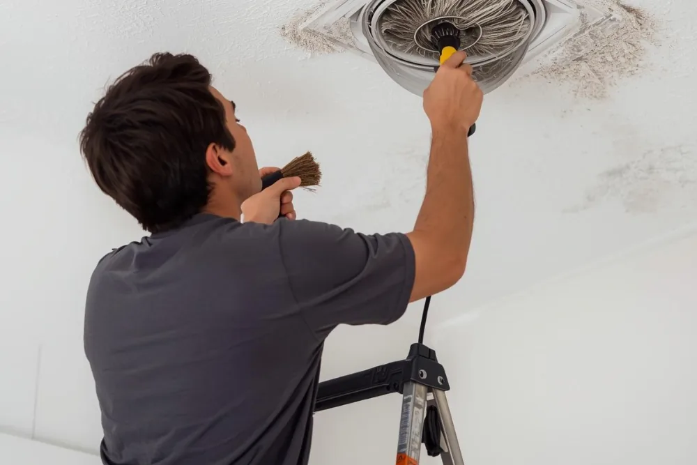 Cleaning Chief professional performing high dusting in NYC