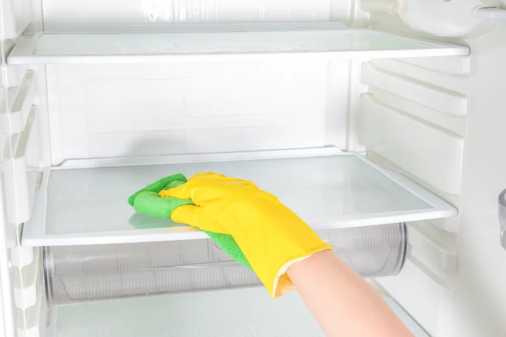 Cleaning Chief professional performing inside fridge cleaning in NYC