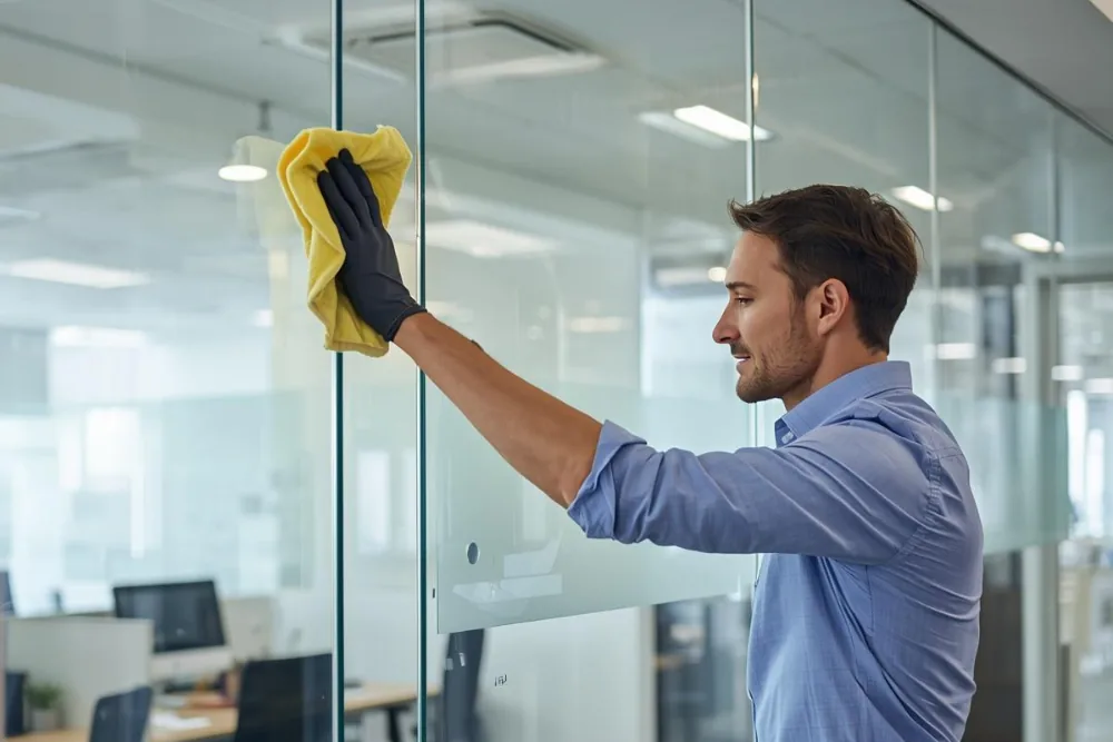 Cleaning Chief professional performing office partition and divider cleaning in NYC