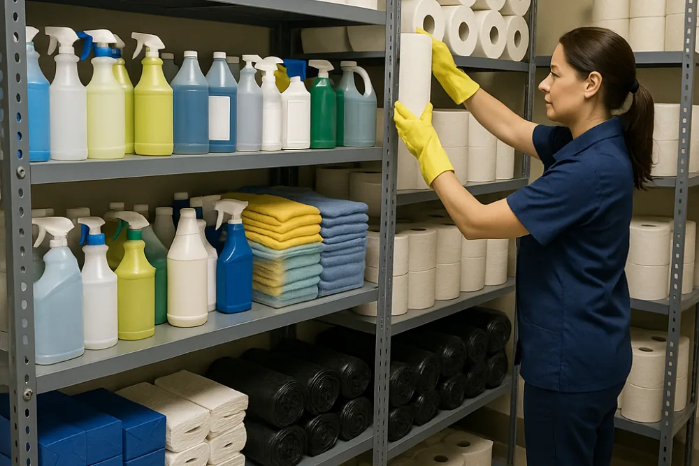 Cleaning Chief professional performing office supply restocking in NYC
