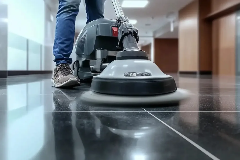 Cleaning Chief professional performing post-construction floor preparation in NYC