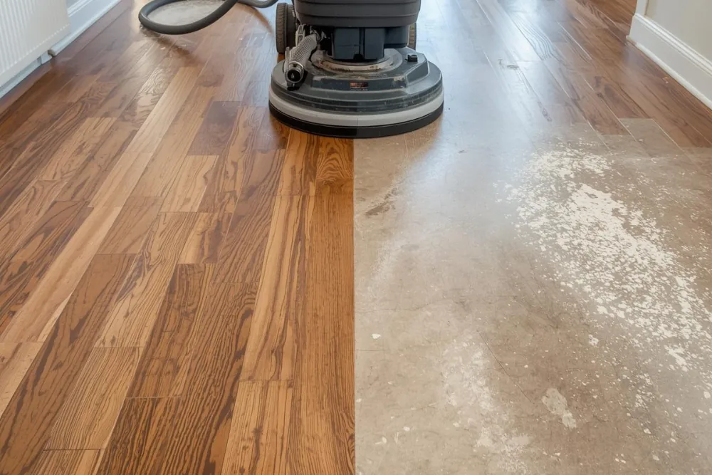 Cleaning Chief professional performing post-construction overspray removal in NYC