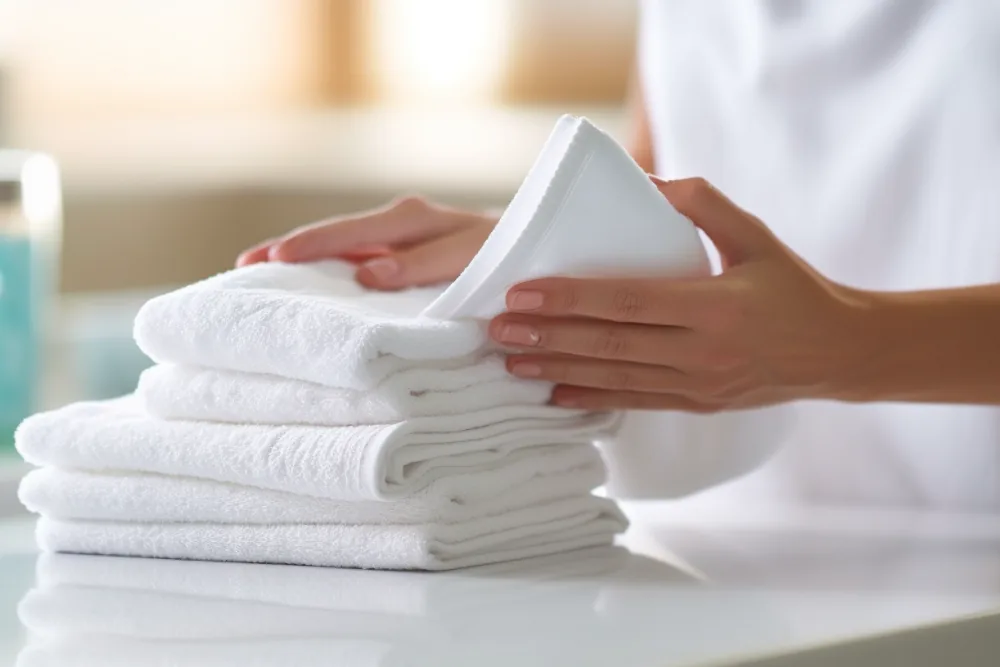 Cleaning Chief professional performing towel replacement and staging in NYC